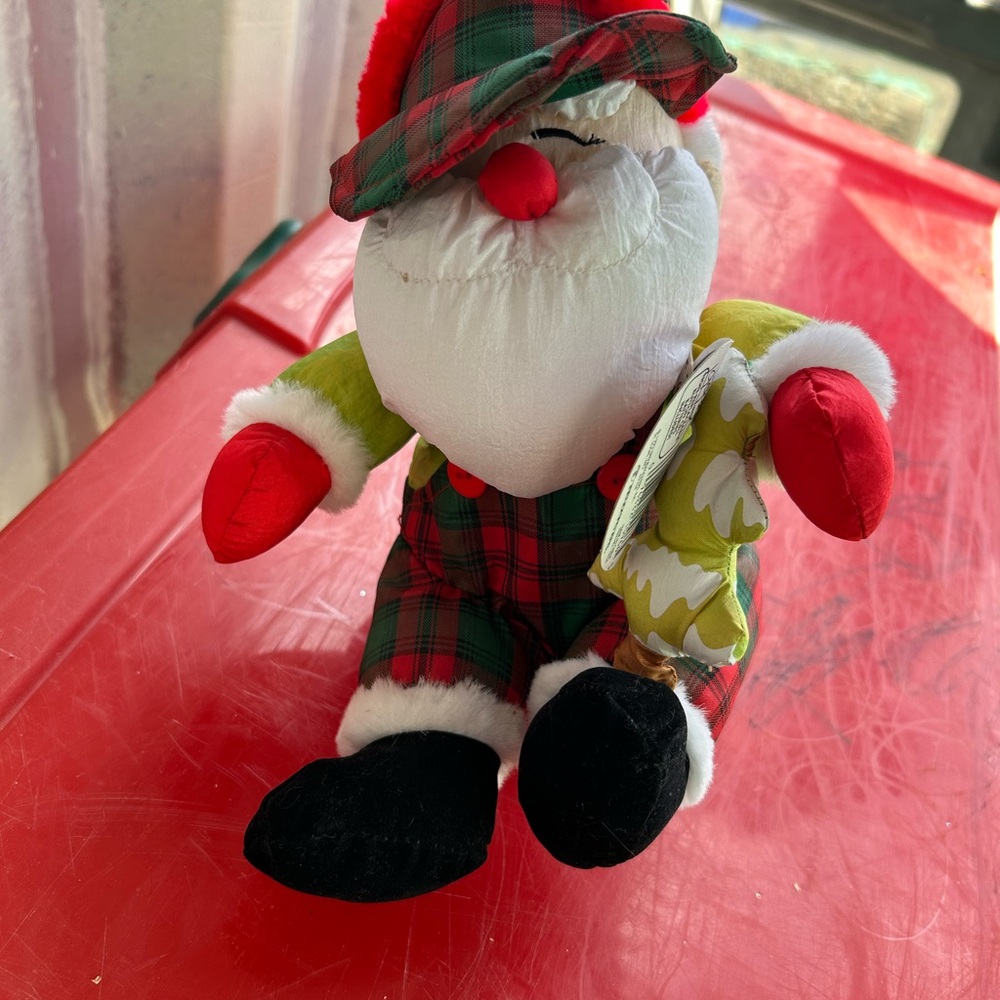 Red and Green Plaid Holiday Santa Huggable, Snuggle-able talking Character. May